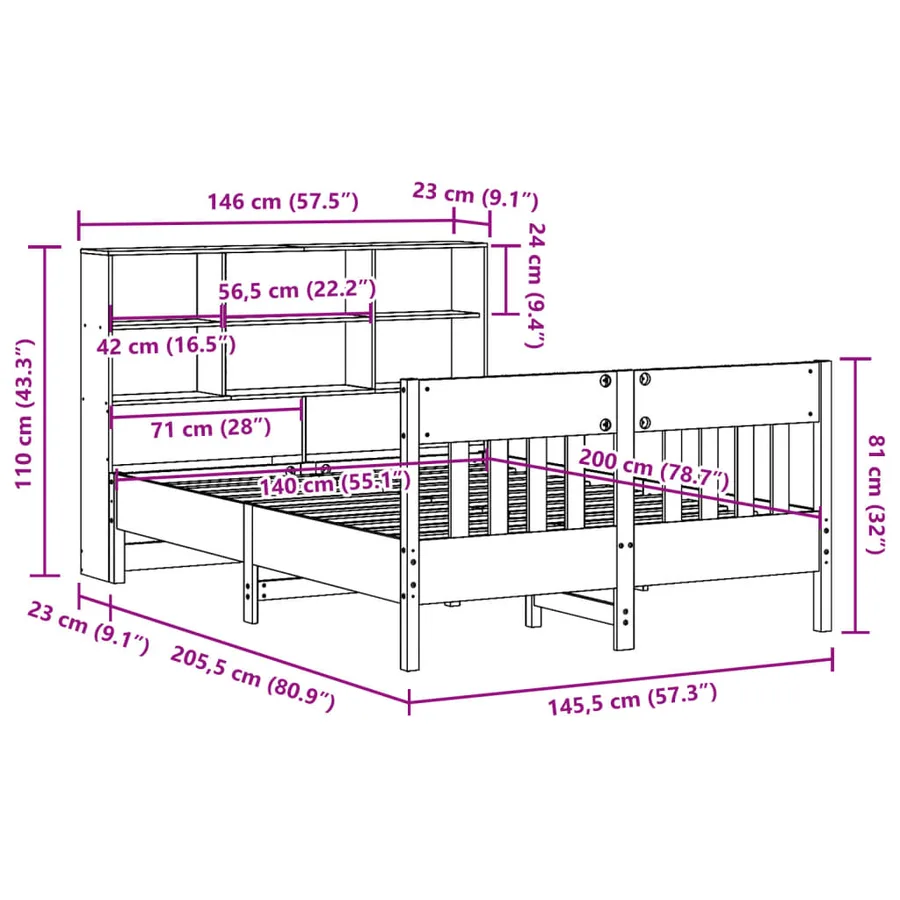 Cadre de lit sans matelas 140x200 cm bois massif de pin - 12