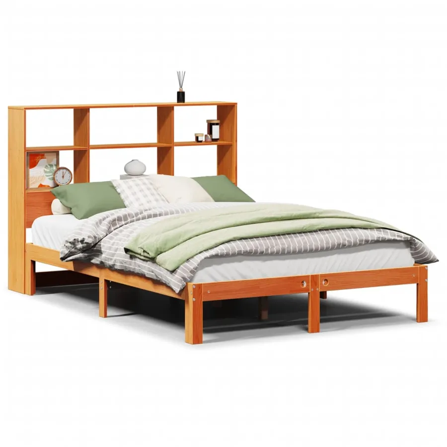 Lit bibliothèque sans matelas cire marron 140x200 cm pin massif - 2