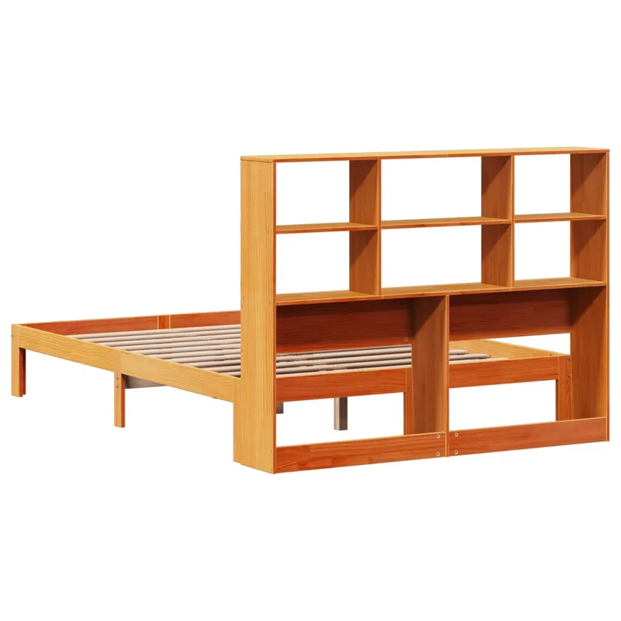 Lit bibliothèque sans matelas cire marron 140x200 cm pin massif - 8