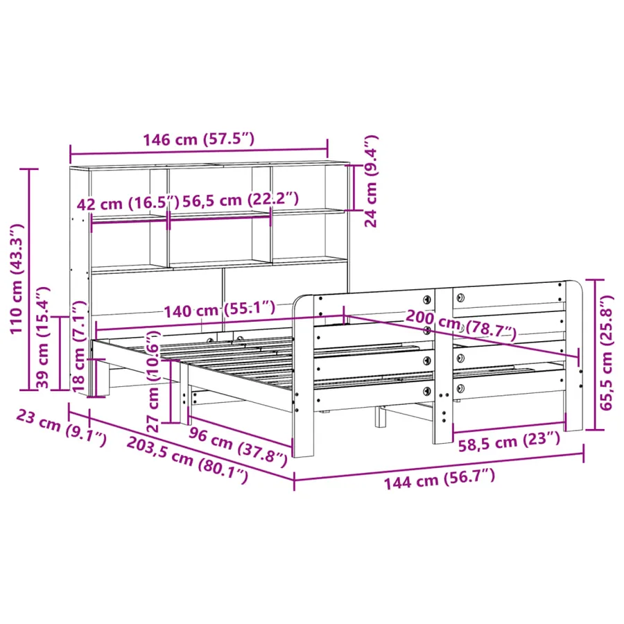 Cadre de lit sans matelas cire marron 140x200cm bois pin massif - 11