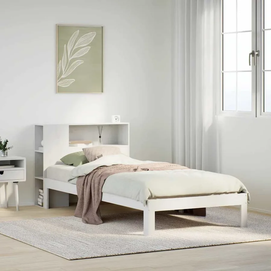Lit bibliothèque sans matelas blanc 75x190cm bois de pin massif