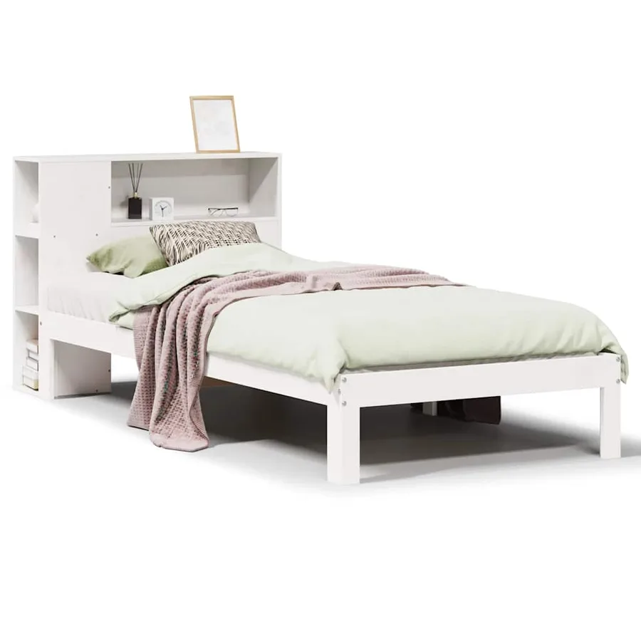 Lit bibliothèque sans matelas blanc 75x190cm bois de pin massif - 2