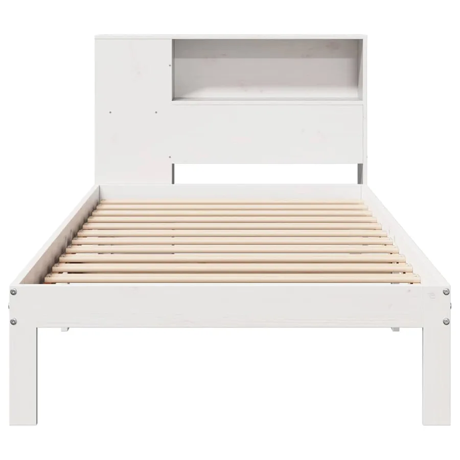 Lit bibliothèque sans matelas blanc 75x190cm bois de pin massif - 4