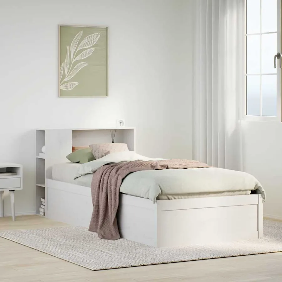 Cadre de lit sans matelas blanc 75x190 cm bois de pin massif