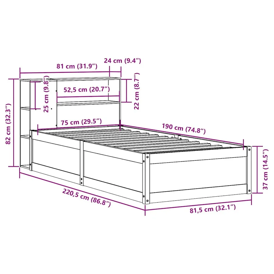 Cadre de lit sans matelas blanc 75x190 cm bois de pin massif - 12