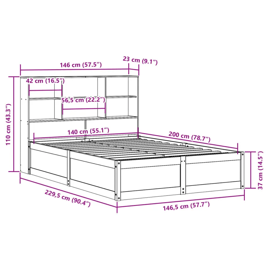 Cadre de lit sans matelas cire marron 140x200cm bois pin massif - 12