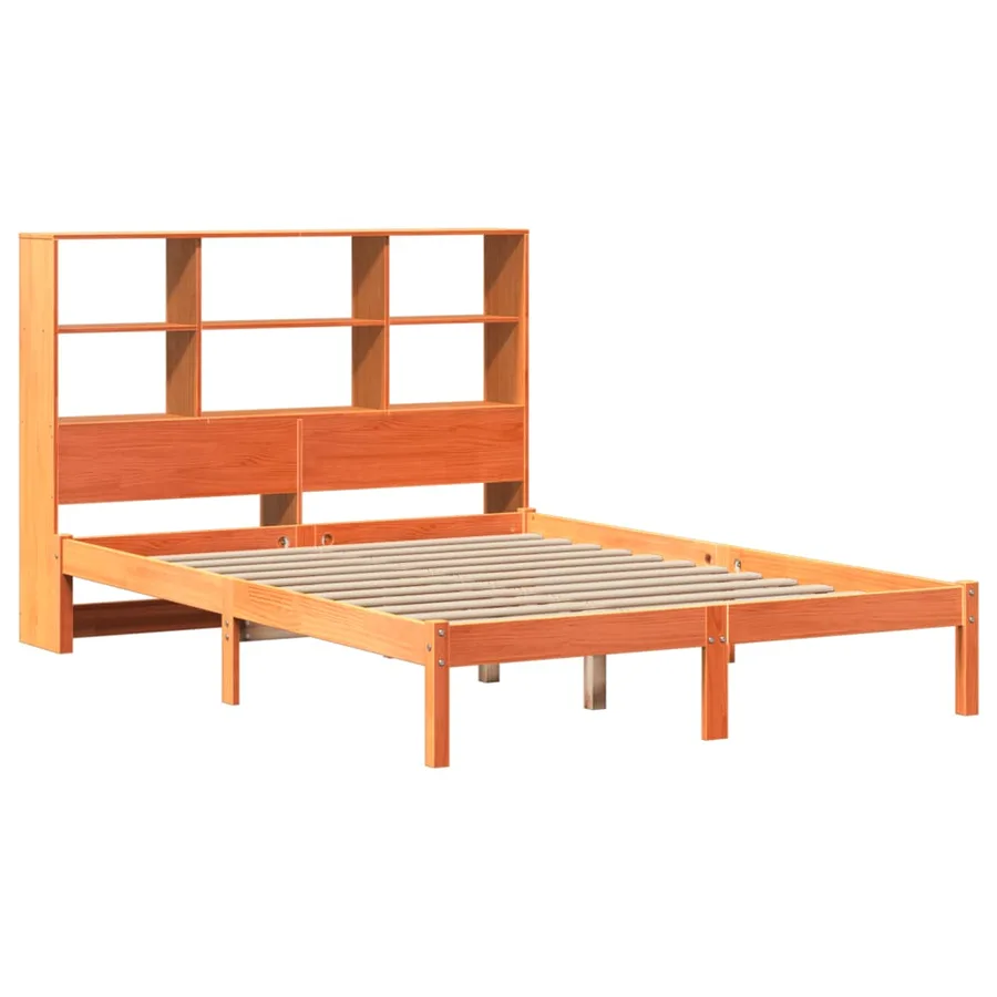 Lit bibliothèque sans matelas cire marron 140x200 cm pin massif - 3