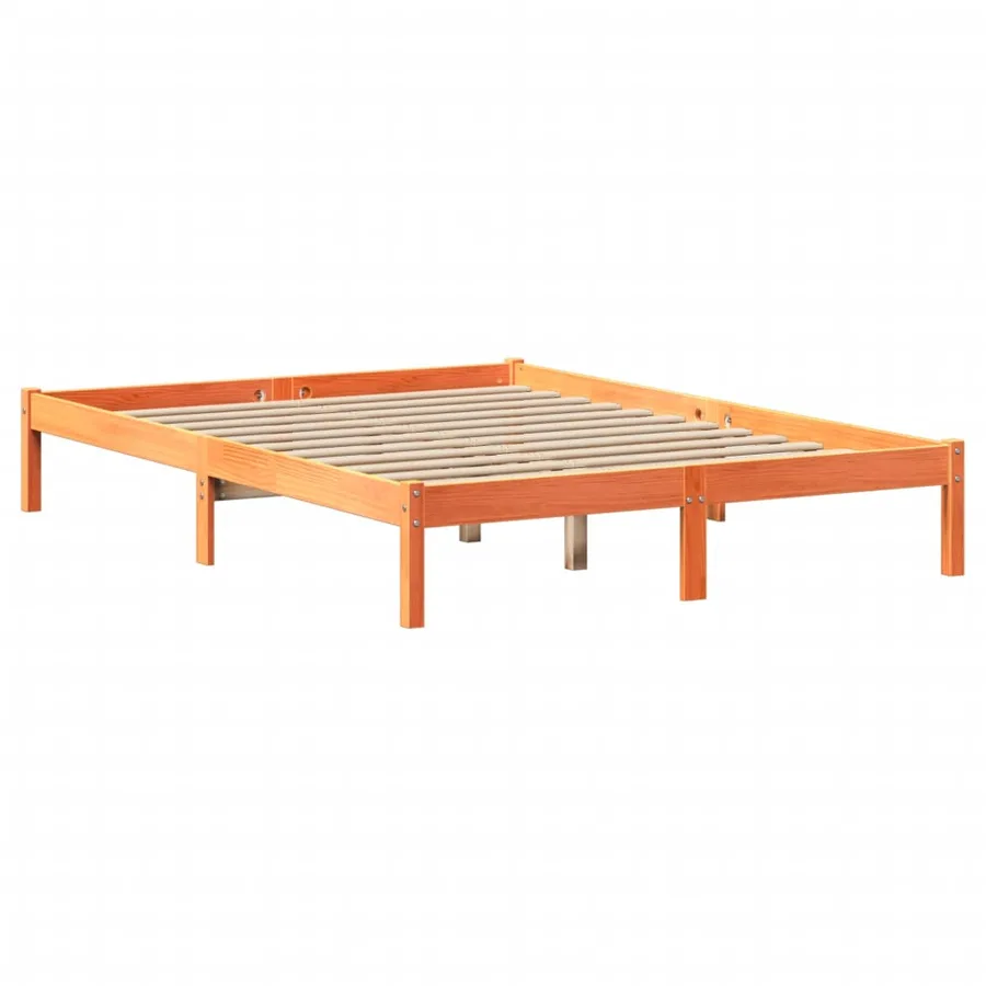 Lit bibliothèque sans matelas cire marron 140x200 cm pin massif - 5