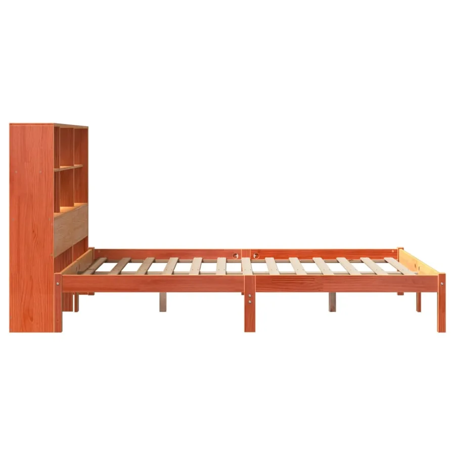 Lit bibliothèque sans matelas cire marron 140x200 cm pin massif - 7