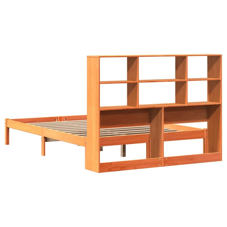 Lit bibliothèque sans matelas cire marron 140x200 cm pin massif - 8