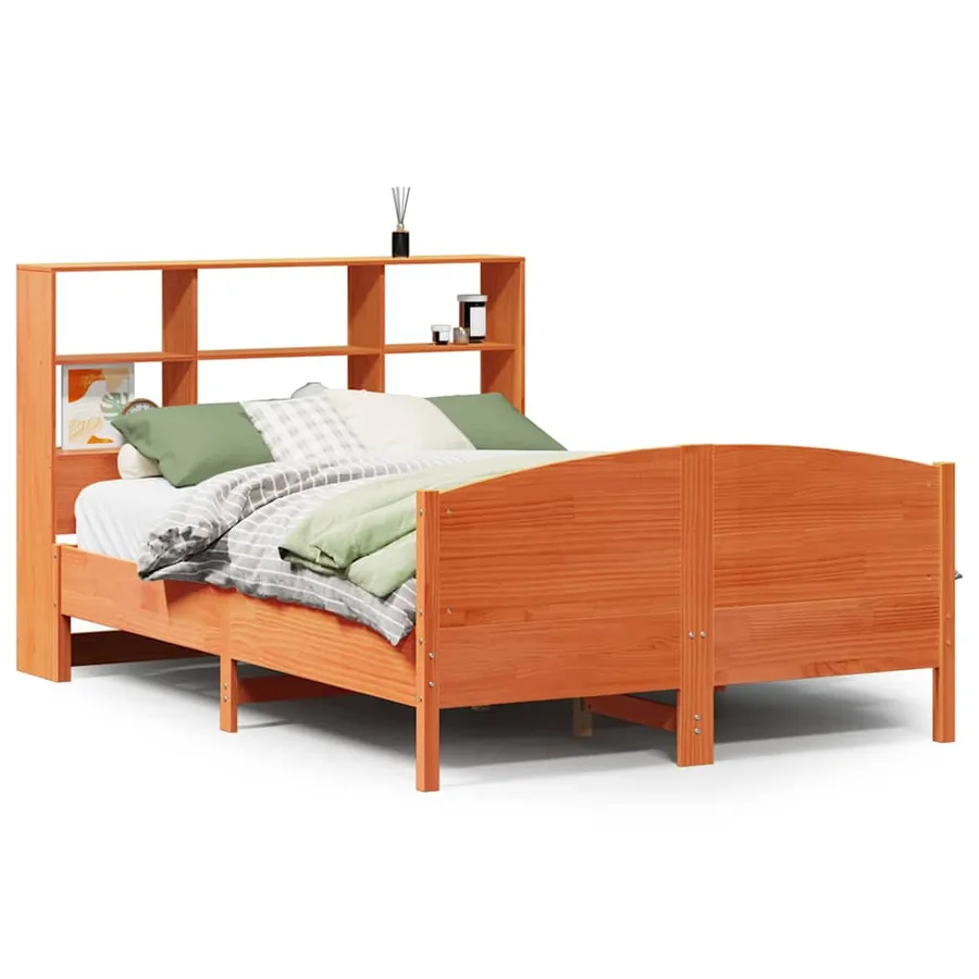 Lit bibliothèque sans matelas cire marron 140x200 cm pin massif - 2