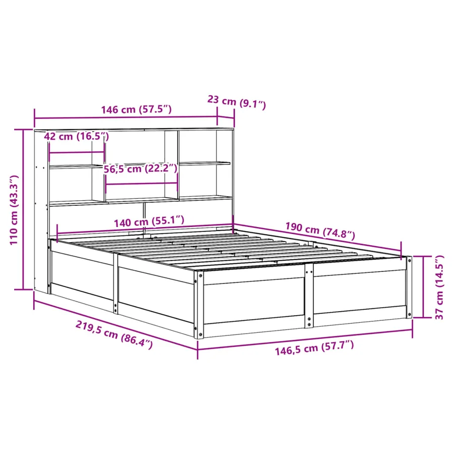 Cadre de lit sans matelas cire marron 140x190cm bois pin massif - 12