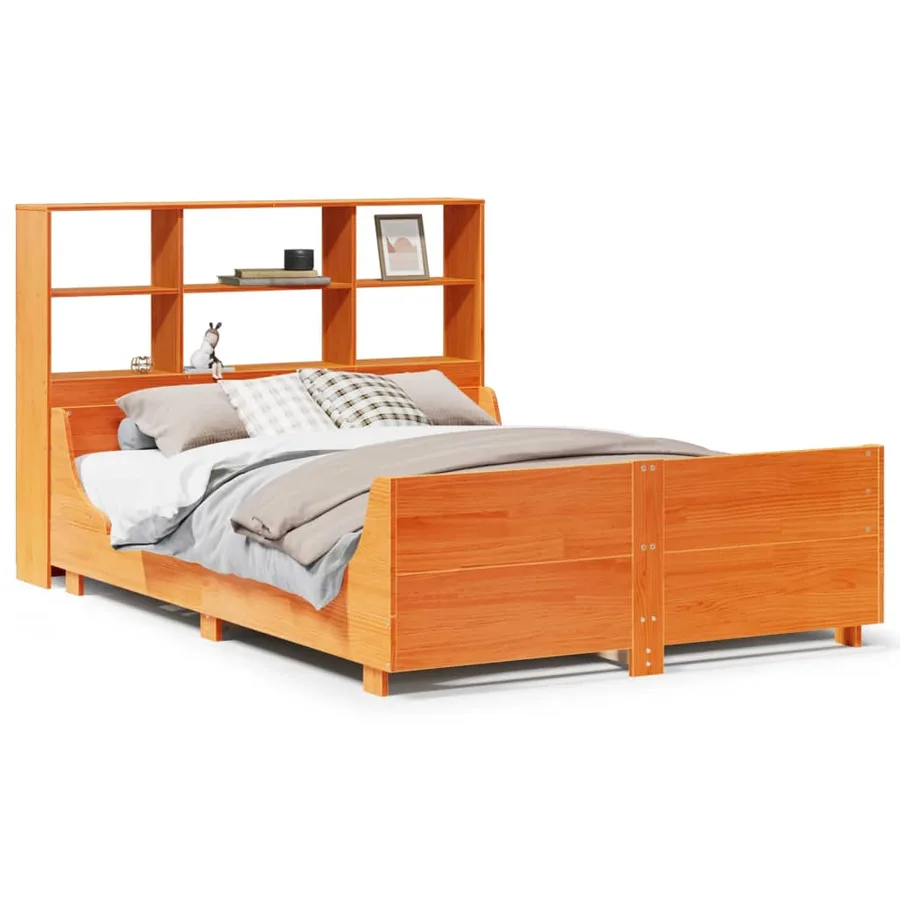 Lit bibliothèque sans matelas cire marron 140x190cm bois massif - 2