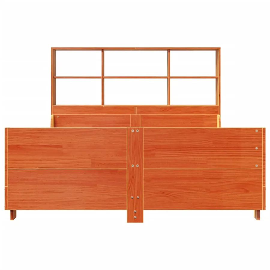 Lit bibliothèque sans matelas cire marron 140x190cm bois massif - 4