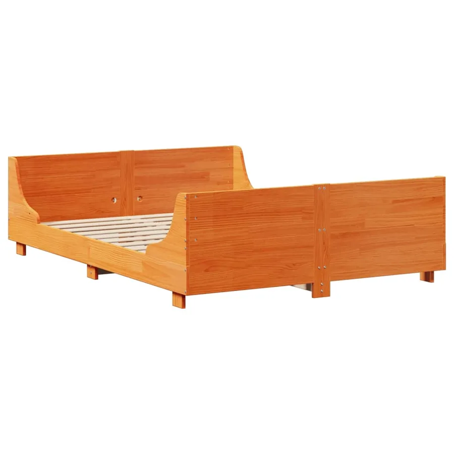 Lit bibliothèque sans matelas cire marron 140x190cm bois massif - 5
