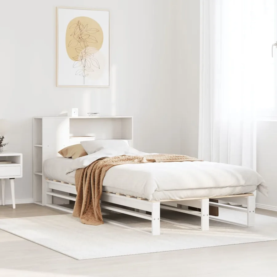 Lit bibliothèque sans matelas blanc 75x190 cm bois massif