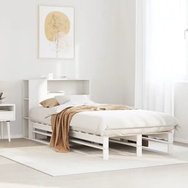 Lit bibliothèque sans matelas blanc 75x190 cm bois massif
