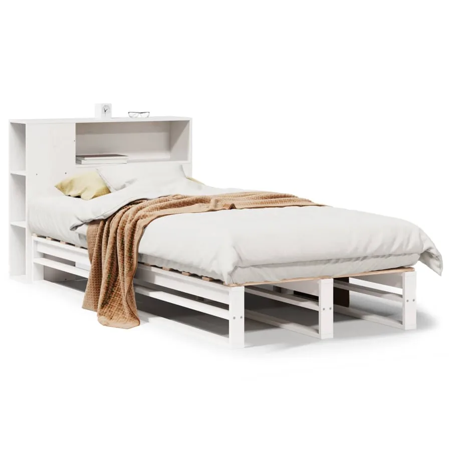 Lit bibliothèque sans matelas blanc 75x190 cm bois massif - 2