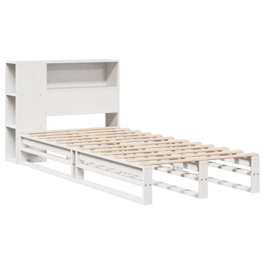 Lit bibliothèque sans matelas blanc 75x190 cm bois massif - 3