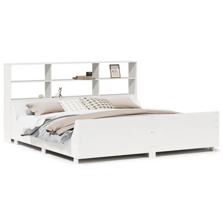 Lit bibliothèque sans matelas blanc 180x200 cm bois massif - 2