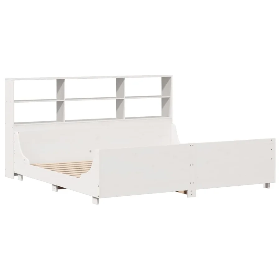 Lit bibliothèque sans matelas blanc 180x200 cm bois massif - 3