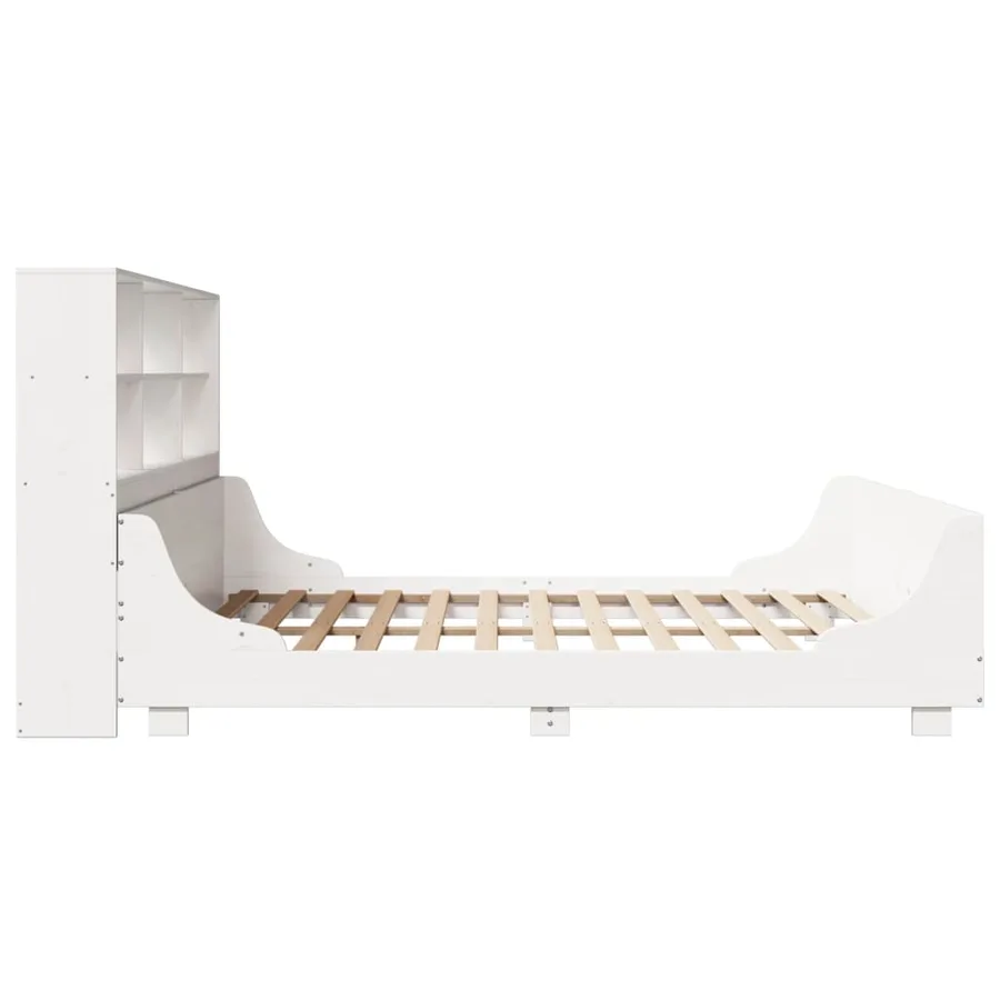 Lit bibliothèque sans matelas blanc 180x200 cm bois massif - 5