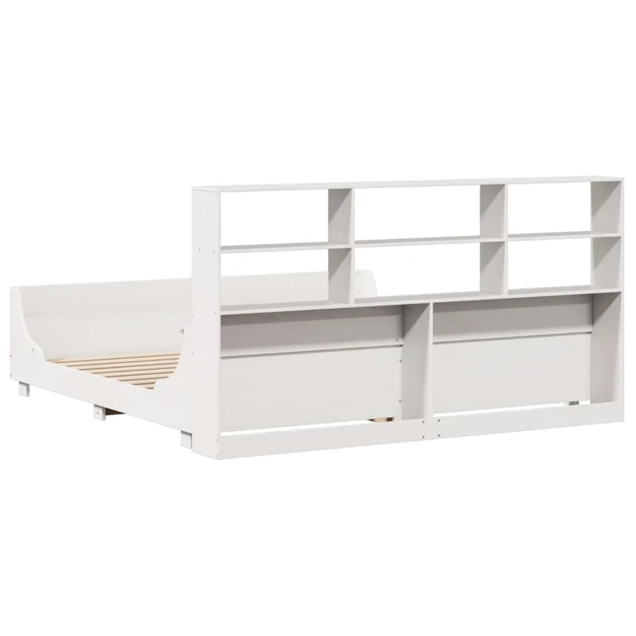 Lit bibliothèque sans matelas blanc 180x200 cm bois massif - 6