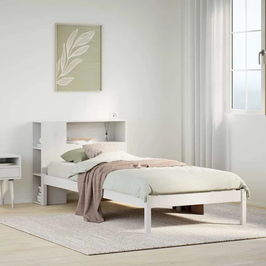 Lit bibliothèque sans matelas blanc 75x190cm bois de pin massif