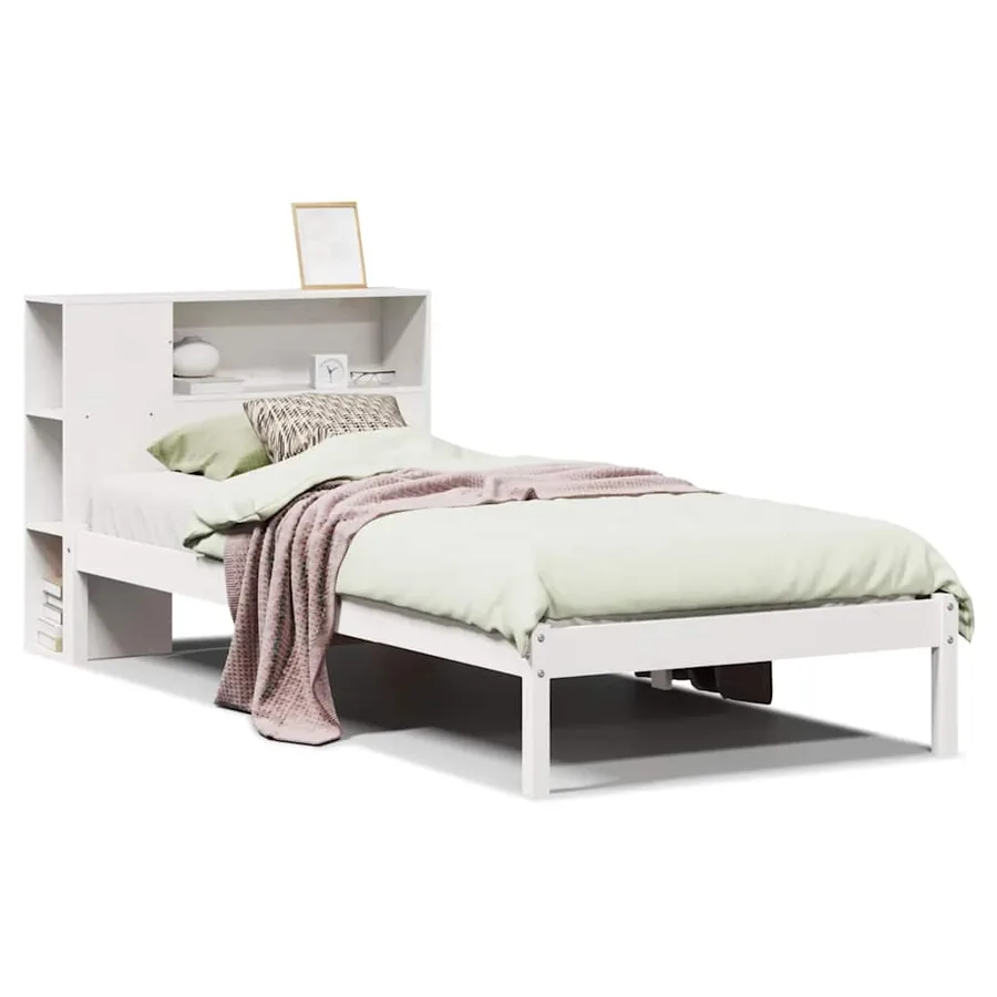 Lit bibliothèque sans matelas blanc 75x190cm bois de pin massif - 2