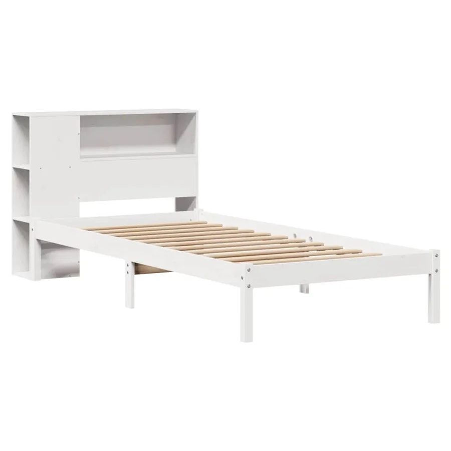 Lit bibliothèque sans matelas blanc 75x190cm bois de pin massif - 3