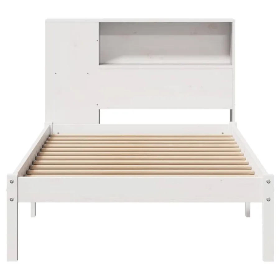 Lit bibliothèque sans matelas blanc 75x190cm bois de pin massif - 4
