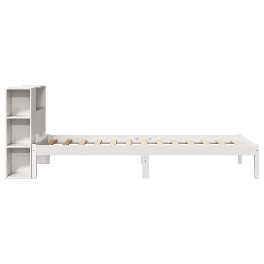 Lit bibliothèque sans matelas blanc 75x190cm bois de pin massif - 7