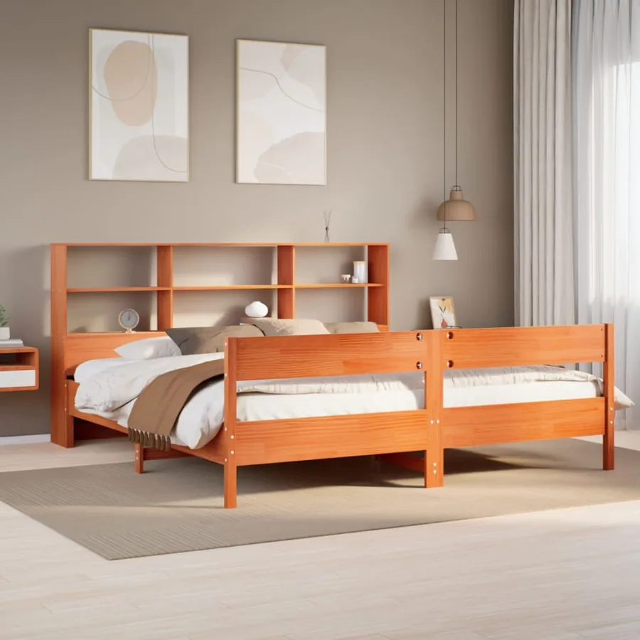 Lit bibliothèque sans matelas cire marron 180x200 cm pin massif