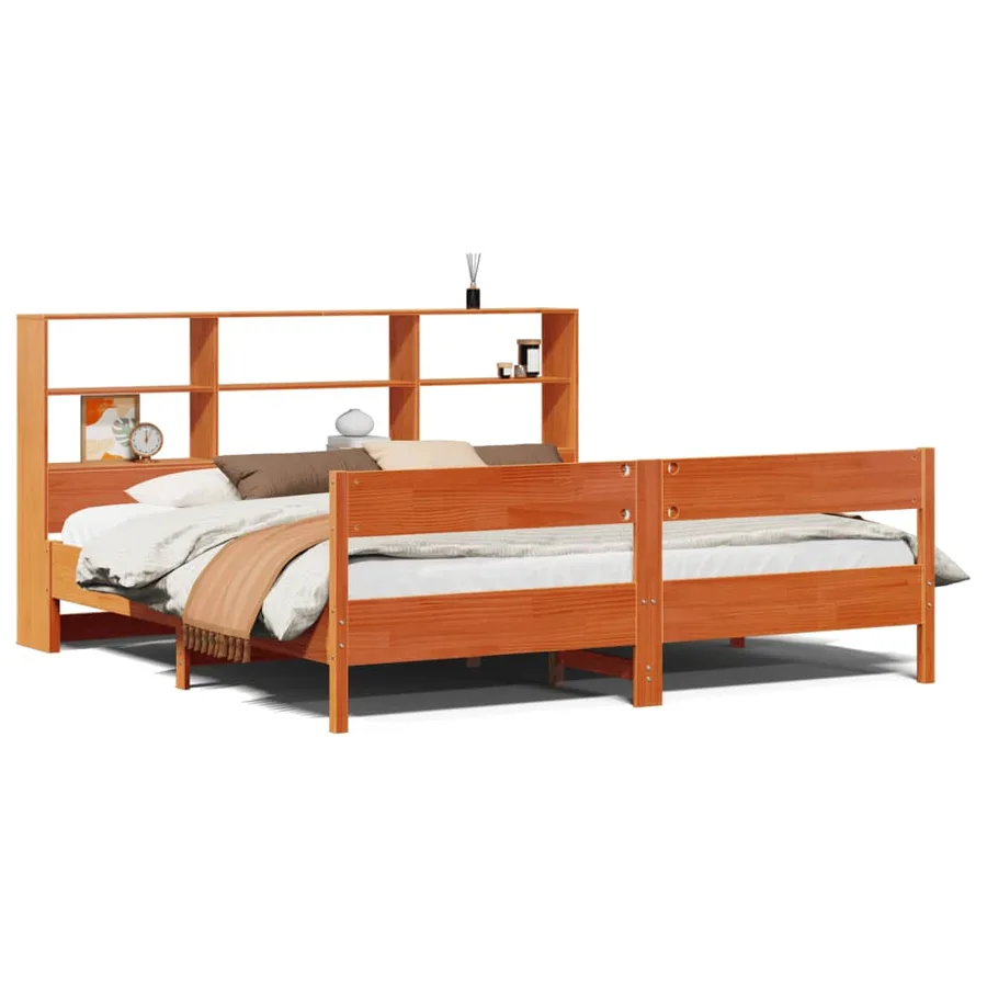 Lit bibliothèque sans matelas cire marron 180x200 cm pin massif - 2