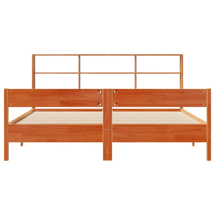 Lit bibliothèque sans matelas cire marron 180x200 cm pin massif - 4