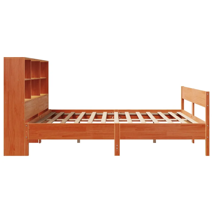 Lit bibliothèque sans matelas cire marron 180x200 cm pin massif - 5