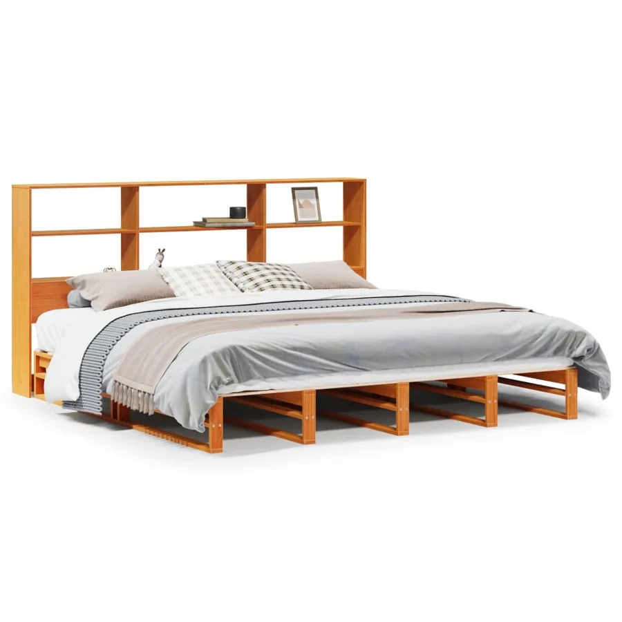 Lit bibliothèque sans matelas cire marron 180x200cm bois massif - 2
