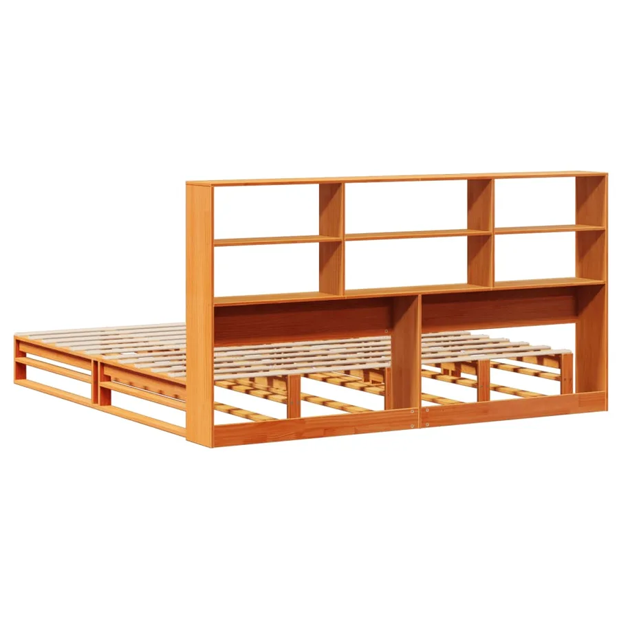 Lit bibliothèque sans matelas cire marron 180x200cm bois massif - 8