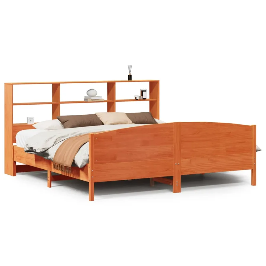 Lit bibliothèque sans matelas cire marron 180x200 cm pin massif - 2