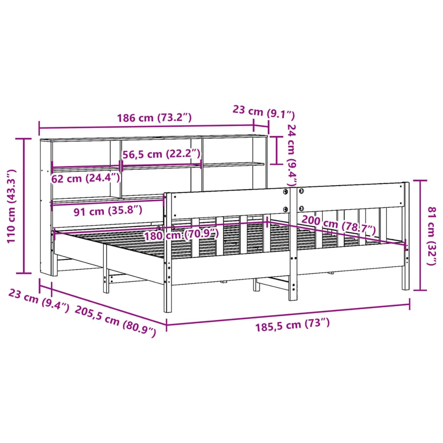 Cadre de lit sans matelas cire marron 180x200cm bois pin massif - 12