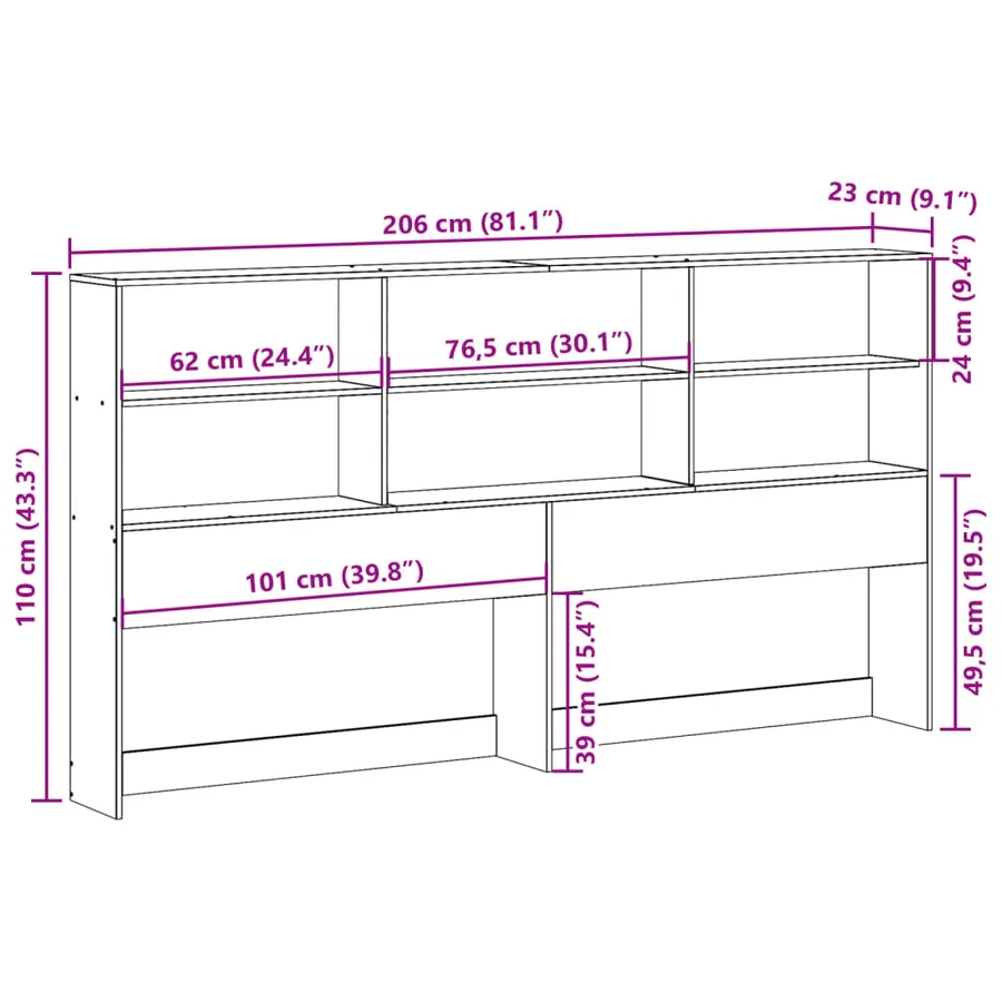 Tête de lit avec rangement cire marron 200cm bois massif de pin - 10