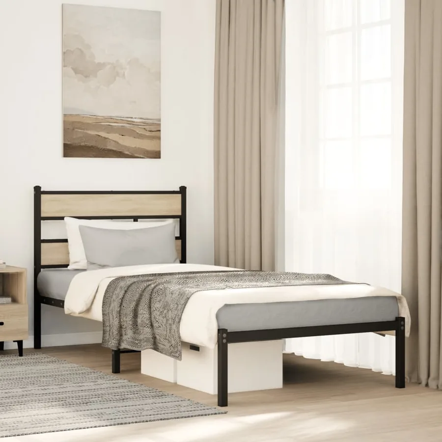 Cadre de lit en métal sans matelas chêne sonoma 75x190 cm