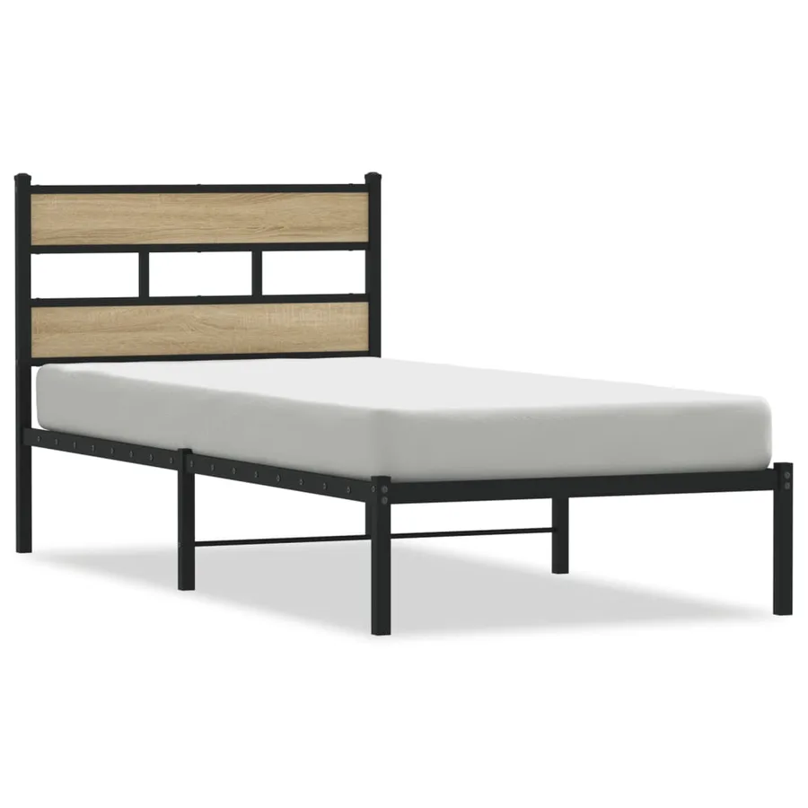 Cadre de lit en métal sans matelas chêne sonoma 75x190 cm - 2