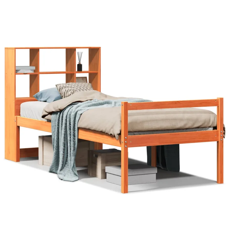Lit bibliothèque sans matelas cire marron 75x190 cm bois massif - 2