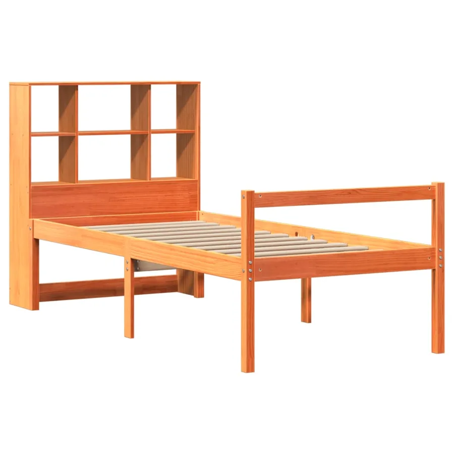 Lit bibliothèque sans matelas cire marron 75x190 cm bois massif - 3
