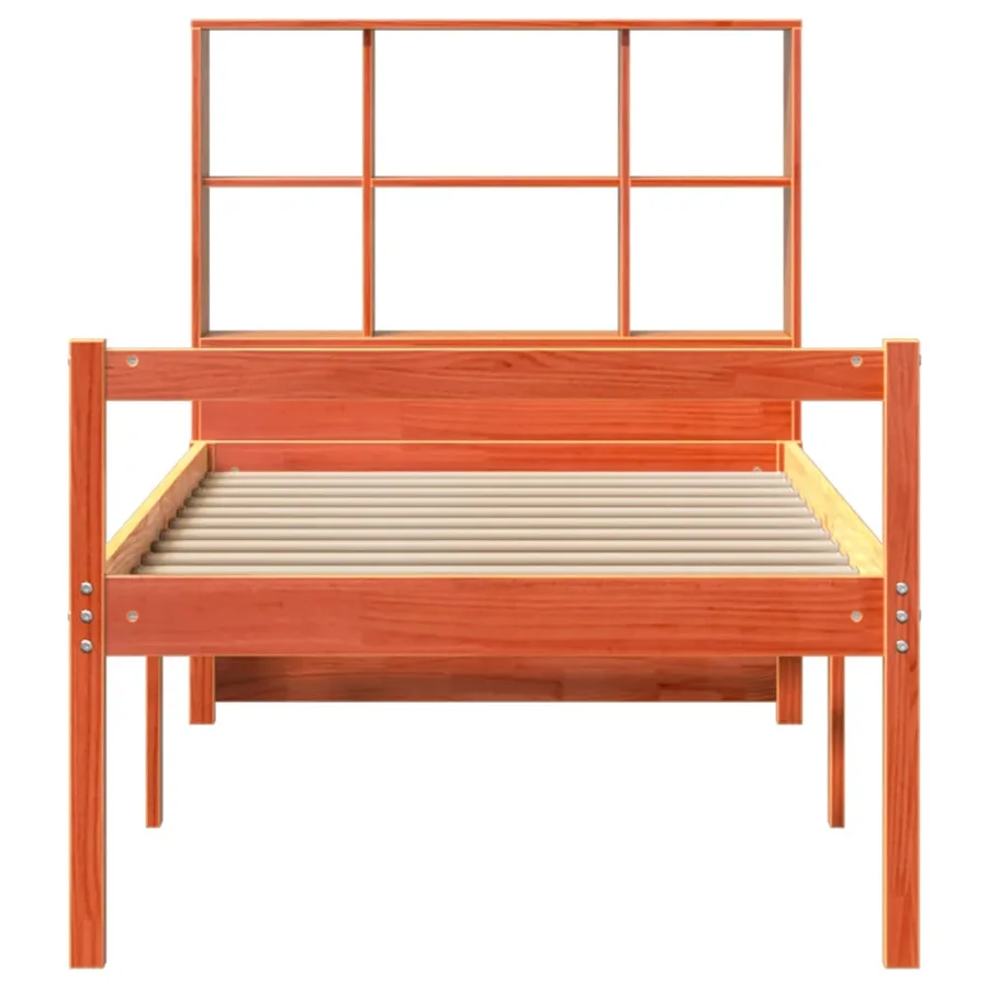 Lit bibliothèque sans matelas cire marron 75x190 cm bois massif - 4