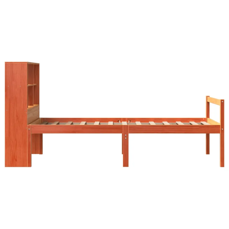 Lit bibliothèque sans matelas cire marron 75x190 cm bois massif - 5