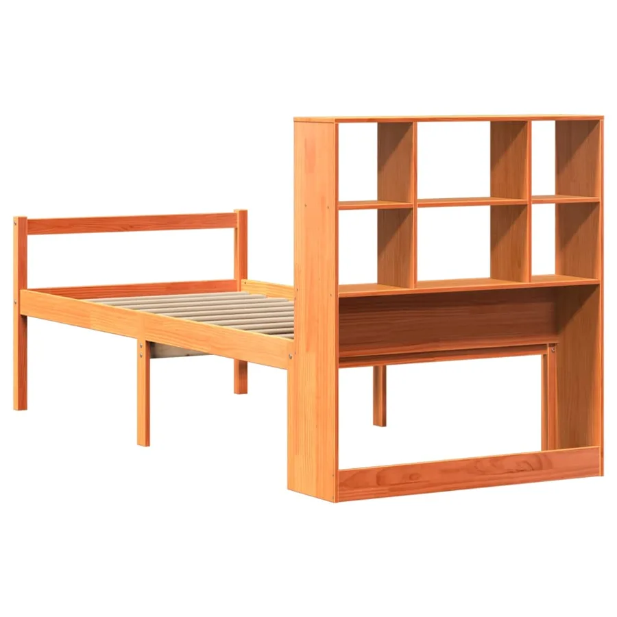 Lit bibliothèque sans matelas cire marron 75x190 cm bois massif - 6