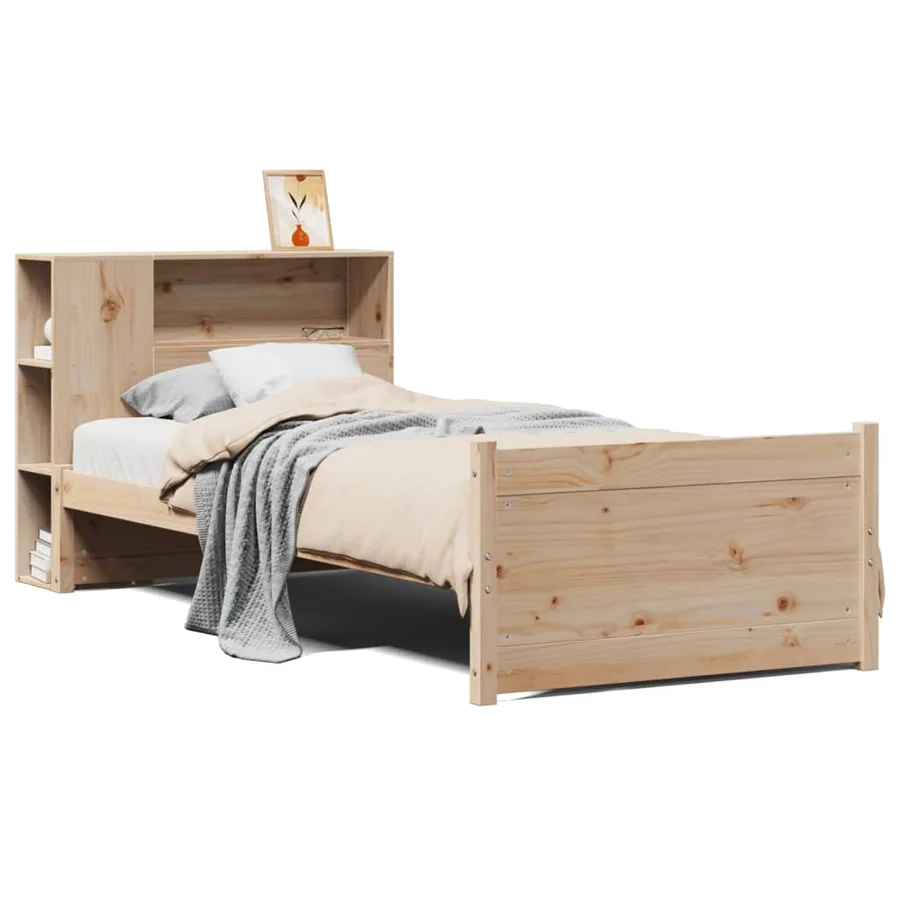 Lit bibliothèque sans matelas 90x200 cm bois de pin massif - 2