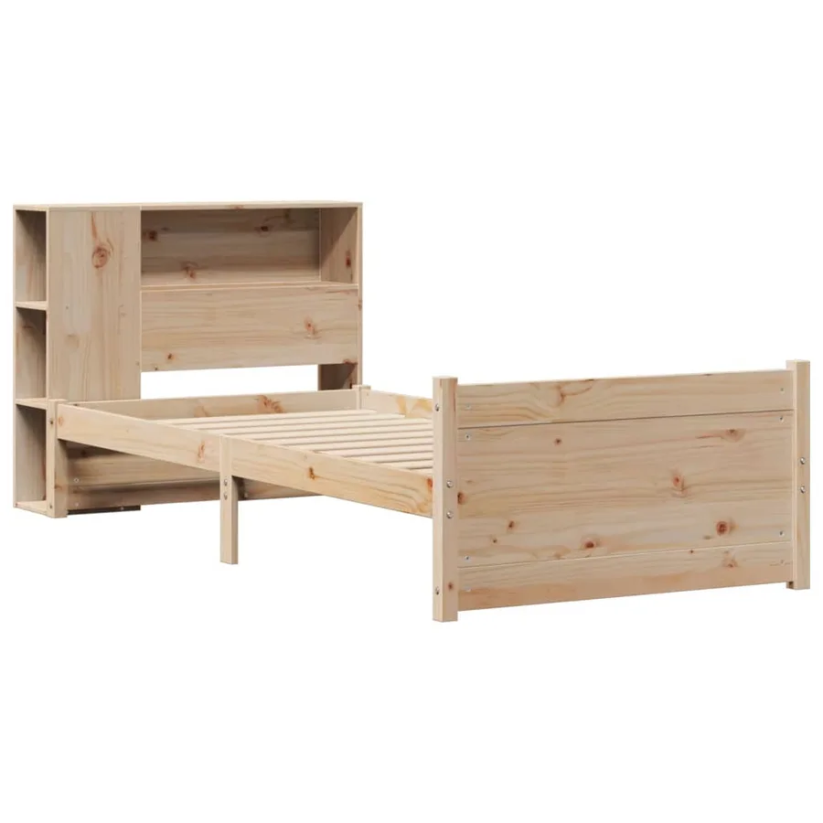 Lit bibliothèque sans matelas 90x200 cm bois de pin massif - 3